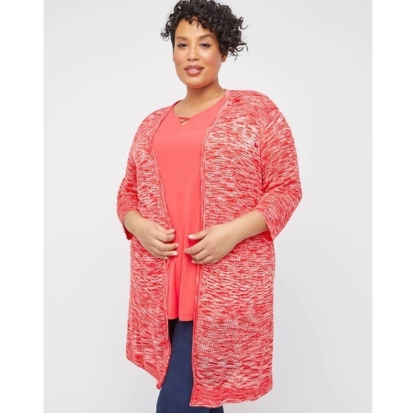 LAST ONE AVAILABLE - New Catherines Women's Duster Cardigan Space Red Size 0X - Picture 2 of 12